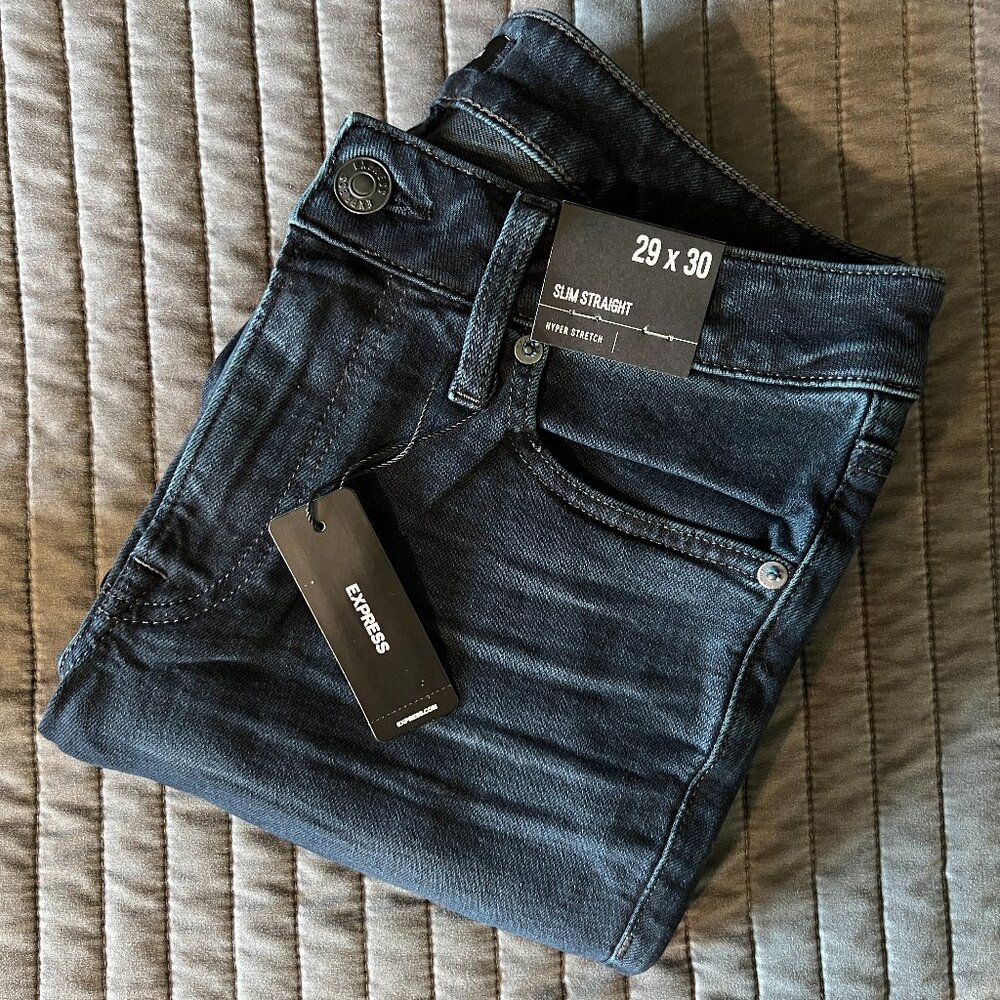 NWT Mens Express Slim Straight Dark Denim Jeans 29x30